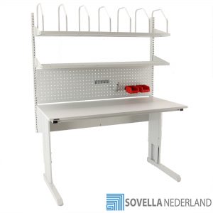 Sovella Nederland Treston inpaktafel double shelf combinatie met perfo paneel lean hakenset